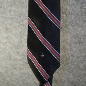 Vintage Christian Dior Neck Tie Mens Red Blue Stripe 100% Silk Made in Paris